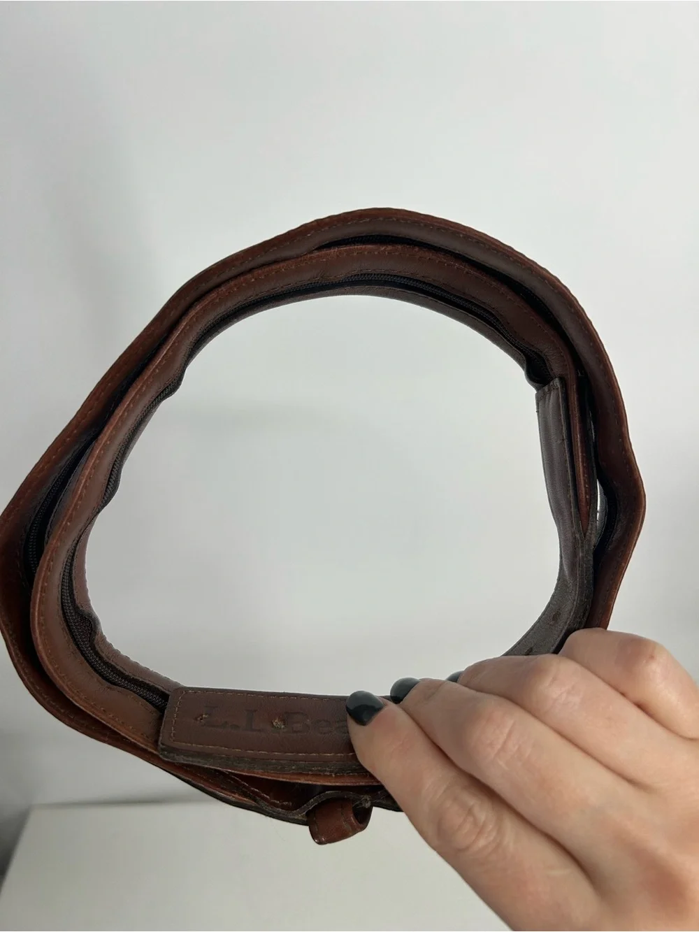 L. L. Bean Brown Leather Hidden Zipper Travel Belt Brass Buckle Men's 38in USA